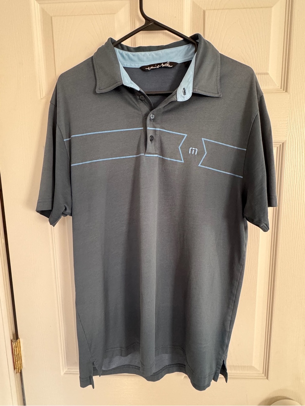 Travis Mathew Dark Gray Polo with Light Blue Trim